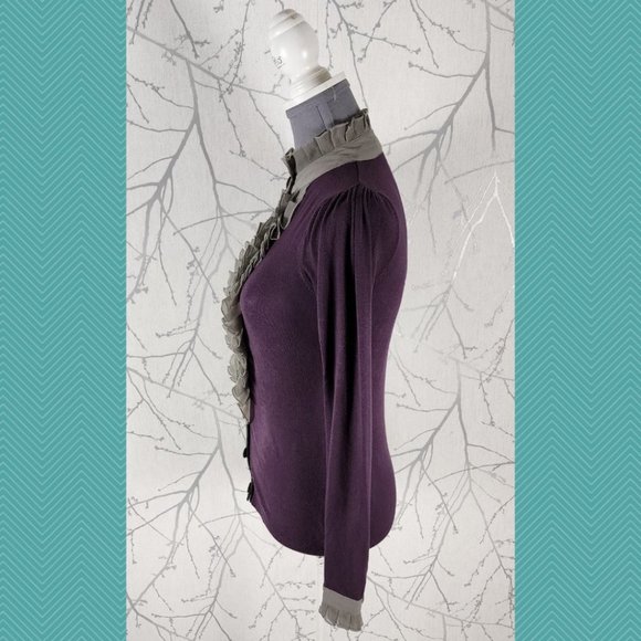 Twelve by Twelve Ruffle Button Front Knit High Neck Blouse Whimsigoth Academia - Picture 3 of 5